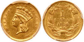 1856 $1 Gold Indian. Slanting 5