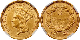 1854 $3 Gold. NGC AU55