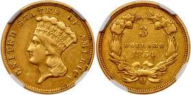 1854-O $3 Gold. NGC EF45