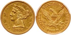 1846 $5 Liberty. Large date
