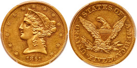 1861 $5 Liberty. PCGS AU55