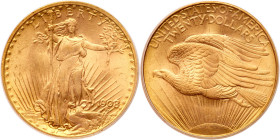 1908 $20 St. Gaudens. No motto. PCGS MS63
