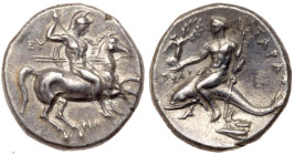 Calabria, Tarentum. Ca. 280-272 BC. Silver Nomos (stater) 6.40 g.. VF