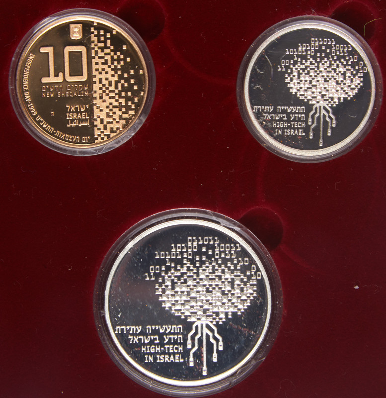 Israel. Gold 10 New Sheqalim plus Silver 2 and 1 New Sheqel, 1999. PF

Israel....