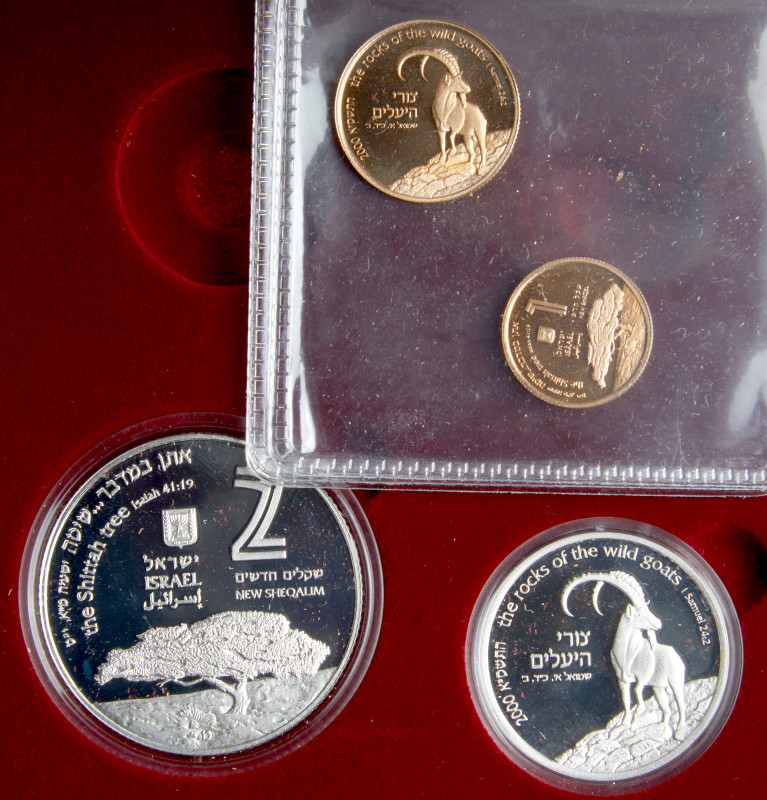 Israel. Gold 5 and 1 New Sheqalim plus silver 2 and 1 New Sheqel, 2000. PF

Is...