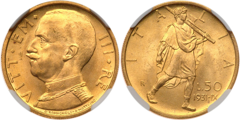 Italy. 50 Lire, 1931-R. NGC MS65

Italy. 50 Lire, 1931-R. Fr-34; KM-71. Weight...
