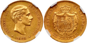 Spain. 25 Pesetas, 1878 (78)-DEM. NGC UNC