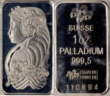 Switzerland. Palladium 1 Ounce Bar. PF