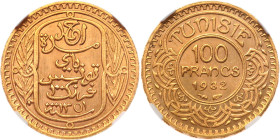 Tunisia. 100 Francs, AH1351/1932. NGC MS65