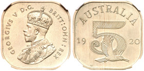 Australia. George V 1920-dated Australia square 'Crown' or Five Shillings. NGC PF67