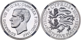 Cyprus. Edward VIII 1937-dated Cyprus 'FORTY FIVE PIASTRES.'. NGC PF66