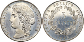 France. Pattern 5 Francs, 1848. PCGS SP64
