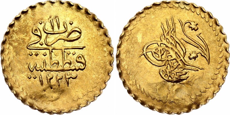 Ottoman Empire 1/4 Zeri Mahbub 1817 AH 1223//11

KM# 608, N# 98939; Gold (.963...