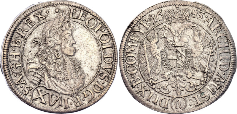 Austria 15 Kreuzer 1685

Höl# WÜR 85.1.3. var, Herinek# 1110; Silver 6.02 g; L...
