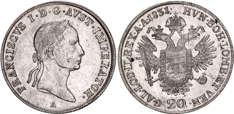 Austria 20 Kreuzer 1831 A

KM# 2147, Schön# 76, N# 14712; Silver 6.53 g.; Fran...