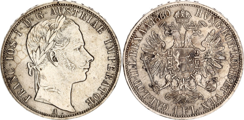 Austria 1 Florin 1860 A

KM# 2219, N# 7004; Silver 12.30 g; Franz Joseph I, Vi...