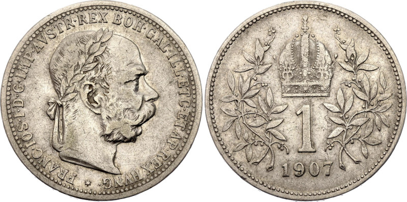 Austria 1 Corona 1907 Rare

KM# 2804, Schön# 7, N# 5744; Silver 5 g.; Franz Jo...