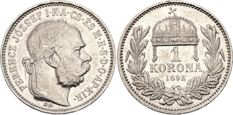 Hungary 1 Korona 1892 KB Rare

KM# 484, N# 7093; Silver 5.00 g.; Franz Joseph ...