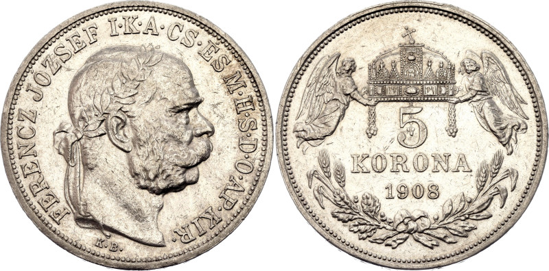 Hungary 5 Korona 1908 KB

KM# 488, N# 12866; Silver 24.00 g.; Franz Joseph I; ...