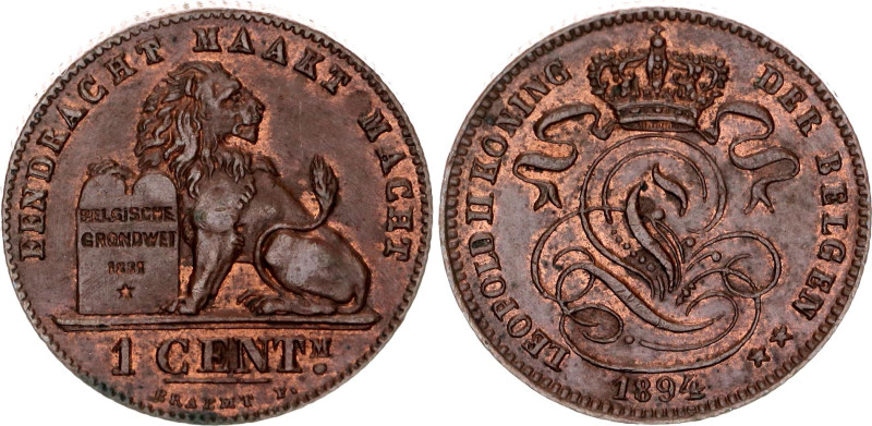 Belgium 1 Centime 1894 Double Strike

KM# 34, N# 3195; Copper; Leopold II; Dut...
