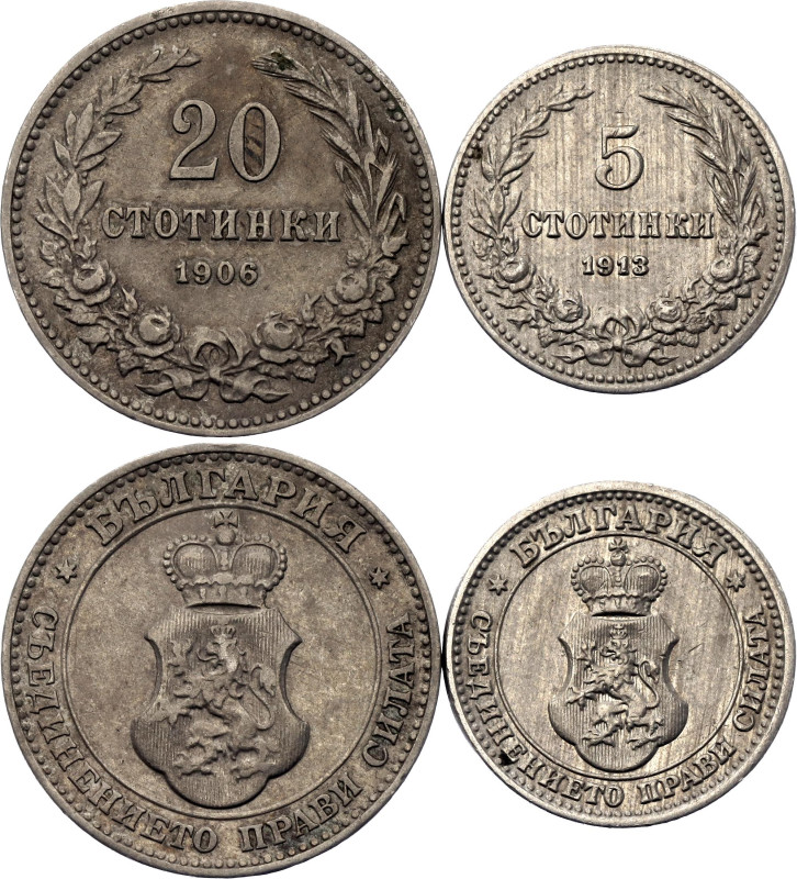 Bulgaria 5 - 20 Stotinki 1906 - 1913

KM# 24, 26; Copper-nickel; Ferdinand I; ...