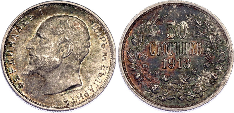 Bulgaria 50 Stotinki 1913

KM# 30, Schön# 30, N# 12341; Silver 2.5 g.; Ferdina...
