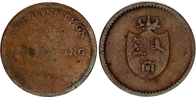 Denmark 6 Skilling Rigsbank Token 1813

KM# Tn1, N# 40844; Copper; Frederick V...