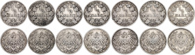 Germany - Empire 7 x 1/2 Mark 1905 - 1914