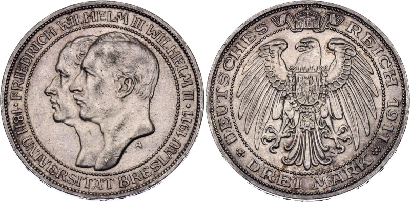 Germany - Empire Prussia 3 Mark 1911 A

KM# 531, J. 108, N# 13476; Silver 16.6...