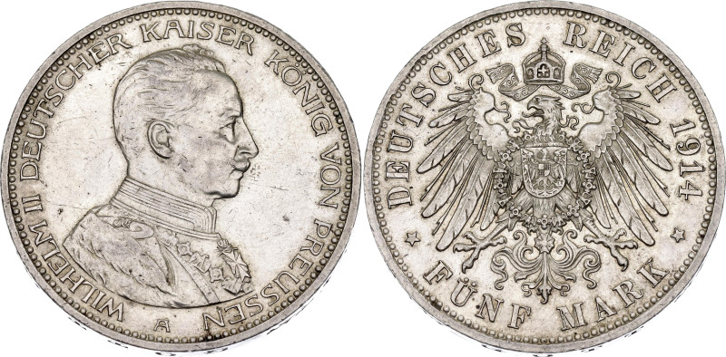 Germany - Empire Prussia 5 Mark 1914 A

KM# 536, J.114, N# 4714; Silver 27.71 ...