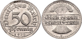 Germany - Weimar Republic 50 Pfennig 1922 D PCGS MS65
