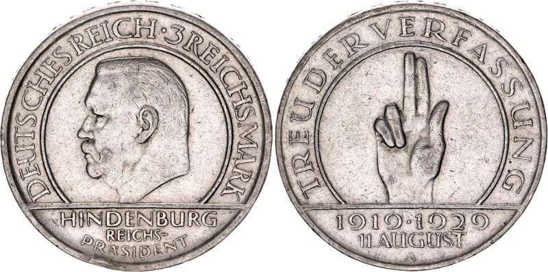 Germany - Weimar Republic 3 Reichsmark 1929 A

KM# 63, J. 340, N# 15904; Silve...