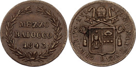 Italian States Papal States 1/2 Baiocco 1843 R (XIII)