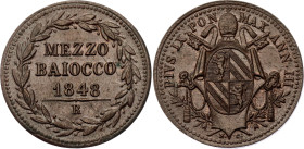 Italian States Papal States 1/2 Baiocco 1848 R (III) Clash Marks Error