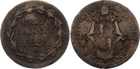 Italian States Papal States 1/2 Baiocco 1849 R (IIII)