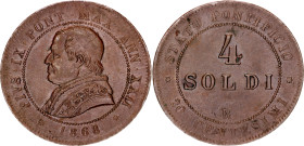 Italian States Papal States 4 Soldi 1868 R (XXII) Overdate