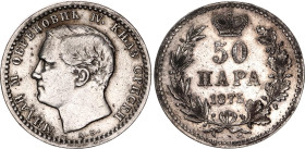Serbia 50 Para 1875 R

KM# 4, N# 18046; Silver 2.47 g.; Milan Obrenović IV; AUNC-