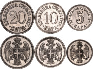 Serbia 5 - 10 - 20 Para 1917

KM# 18 - 20; Copper-nickel; Peter I; UNC