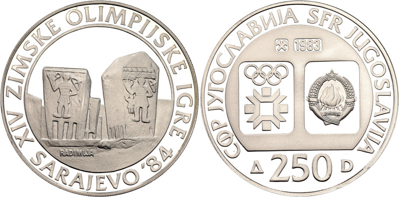 Yugoslavia 250 Dinara 1983

KM# 101, N# 22897; Silver 17 g., Proof; XIV Winter...