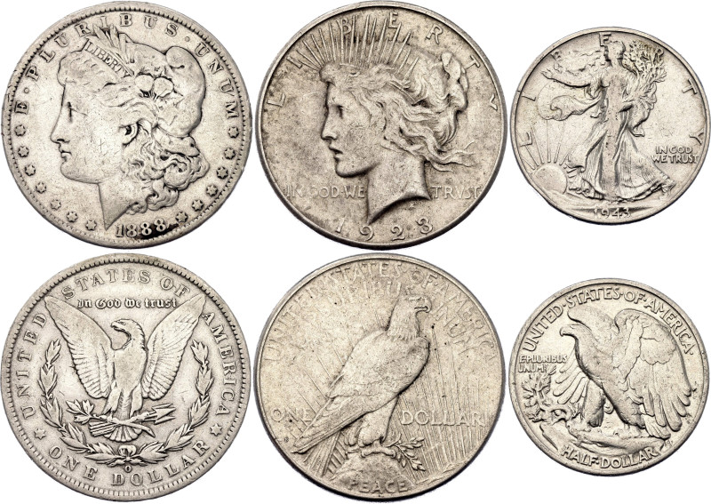 United States 1/2 - 2 x 1 Dollar 1888 - 1943

KM# 110, 142, 150; Silver Total ...