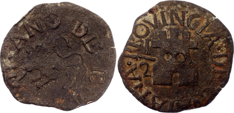 Venezuela Guayana 1/2 Real 1814

C# 41.2, N# 59884; Copper 2.02 g., 24.4 mm.; ...