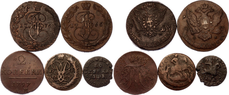 Russia Lot of 5 Coins 1705 - 1797

Copper; Various Dates, Denominations & Rule...