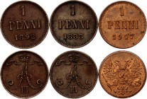 Russia - Finland 3 x 1 Penni 1888 - 1917