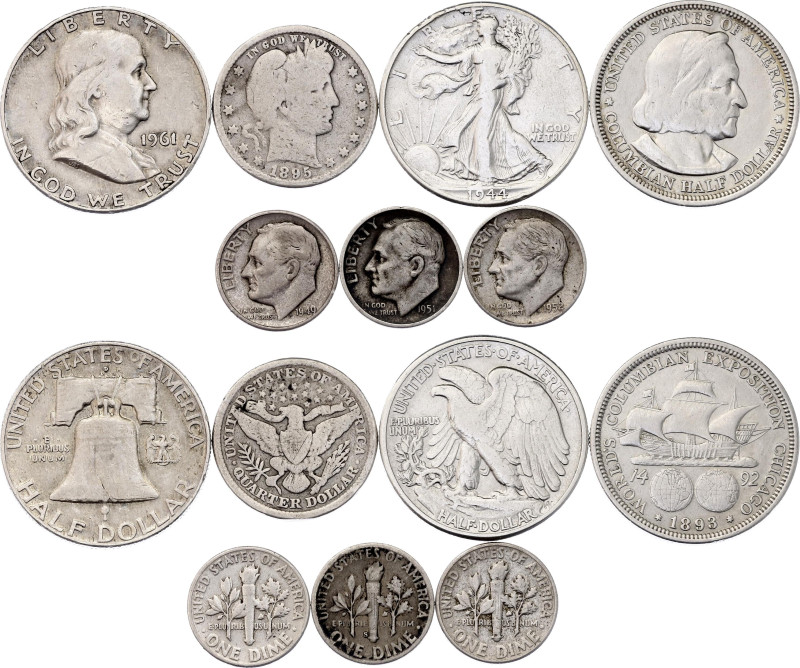 United States Lot of 7 Coins 1893 - 1961

Silver Total Weight 50.27 g.; VG-XF