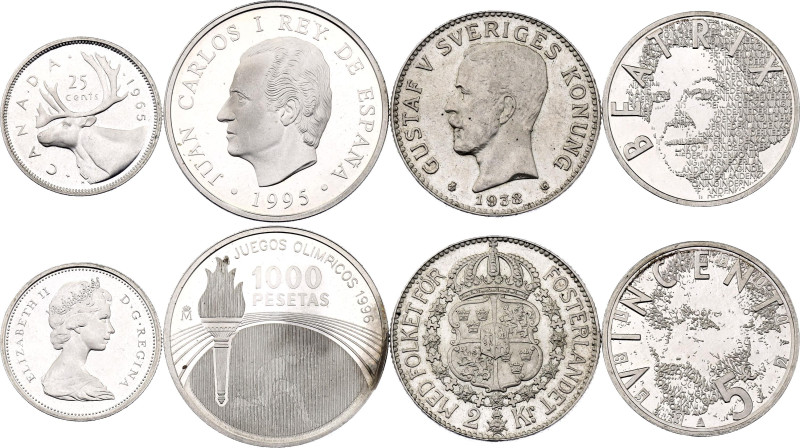 World Lot of 4 Coins 1938 - 1995

Silver 46.29 g.; Various Dates, Denomination...