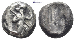 Achaemenid Kings, c. 485-420 BC. AR Siglos (13mm, 5.3 g). King or hero r., in kneeling-running stance, holding spear and bow. R/ Incuse punch.