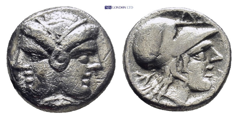 Mysia, Lampsakos. c.390-330 BC. Diobol AR (11mm-1.29 gr). Janiform female head, ...