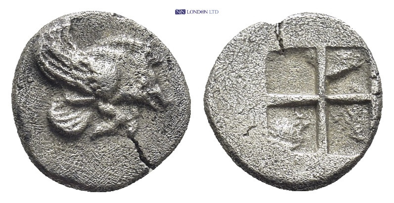 Ionia, Klazomenai. AR Diobol.(1.0 g. 10mm. Circa 480-400 BC. Obv: Forepart of wi...