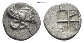 Ionia, Klazomenai. AR Diobol.(1.0 g. 10mm. Circa 480-400 BC. Obv: Forepart of winged boar right. Rev: Quadripartite incuse square