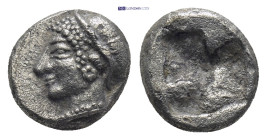 IONIA, Phokaia. Circa 625/0-522 BC. AR Obol (10mm, 1.2 g) Female/ Athena head left, wearing helmet or close fitting cap Rev: Incuse